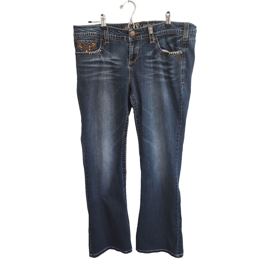 Women's WallFlower Vintage Denim Boot Cut Embroidered Jeans Size 17